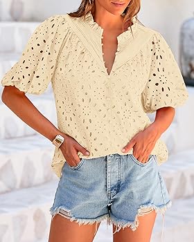 BTFBM Womens Casual Summer Blouse 2025 Hollow Out Eyelet